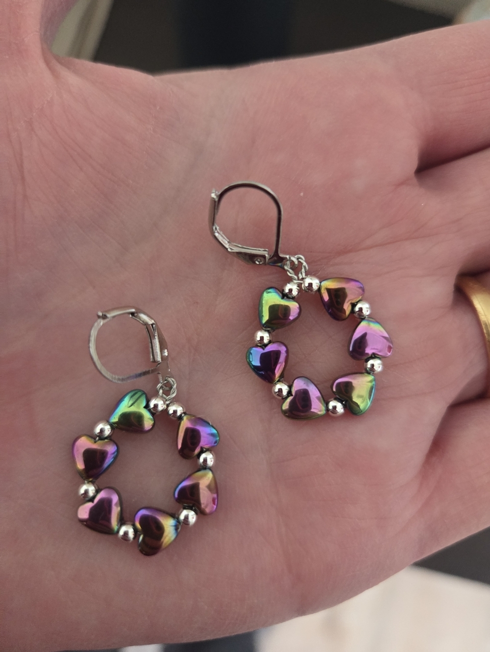 Iridescent Rainbow Heart Hoop Earrings - Women Jewelry.
